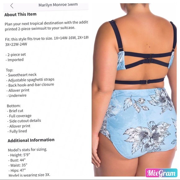 🥀MONROE PUSH UP 2PIECE SWIMSUIT PLUS SIZE 3X🥀 - Picture 3 of 8